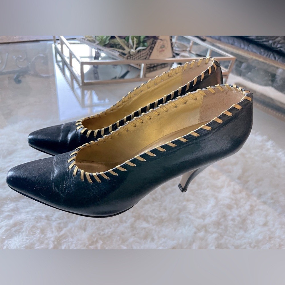 Black Paloma Pumps, Black Leather Women Shoes 9AA